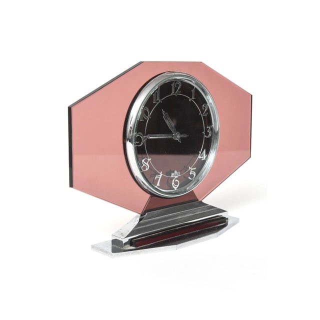 Early 20th Century Original 1930's 8-Day Art Deco French Pink Glass Clock by Jaz For Sale - Image 5 of 11