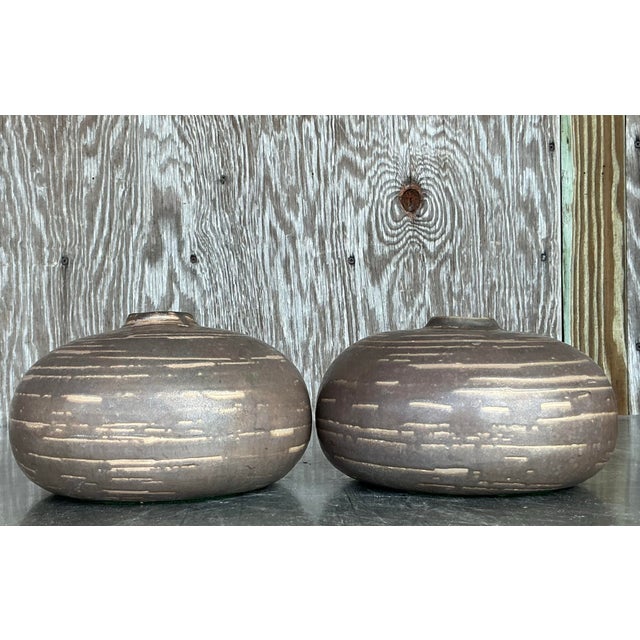 Vintage Boho Original Studio Pottery Vase - Set of 2 For Sale - Image 10 of 11