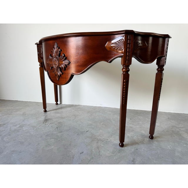 Brown Vintage Hickory Chair Serpentine Front Carved Mahogany Console Table For Sale - Image 8 of 12