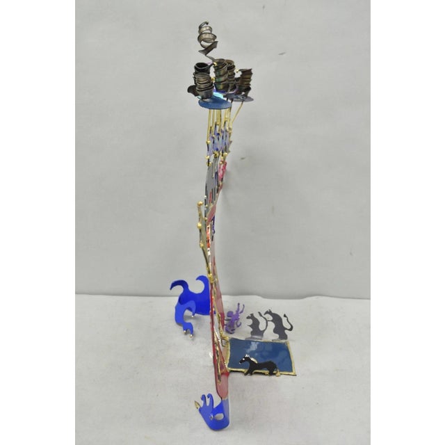 Modern Noah's Ark Cut Steel Judaica Art Hannukah Menorah Candelabra Sculpture For Sale - Image 15 of 18