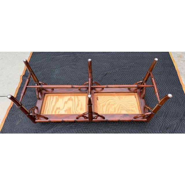 Brown Custom Upholstered Faux Bamboo Bench For Sale - Image 8 of 9