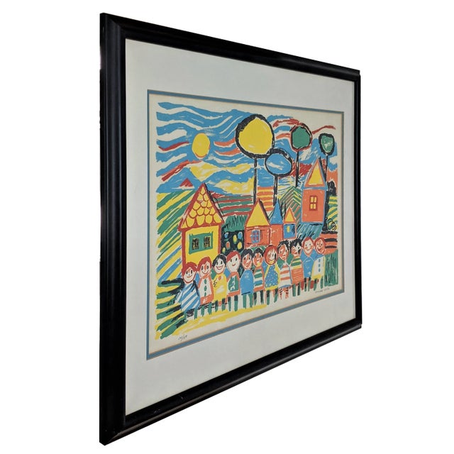 Vintage original print hand signed and numbered in pencil 14/150 by British artist Richard Smith. Children in the...