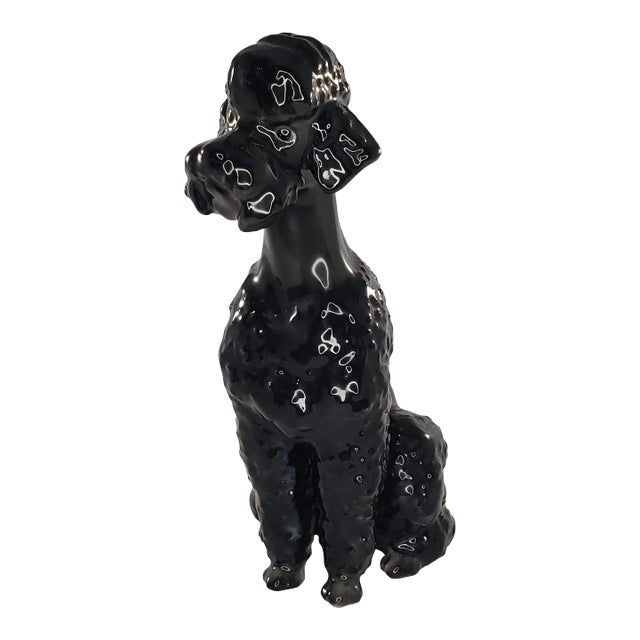 Mid 20th Century Hutschenreuther Black Poodle Figurine Sitting Hans Achtziger Germany Vintage For Sale