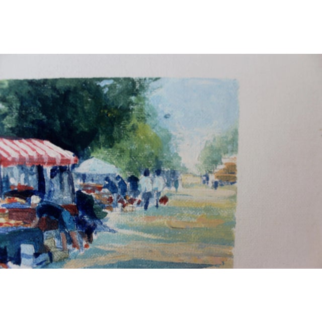Textile Vintage Painting of a Market, Original Art, Unframed on Canvas Board, Signed For Sale - Image 7 of 9