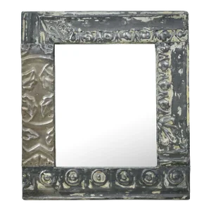 21st Century Handcrafted Mixed Black Silver Antique Tin Ceiling Wall Mirror