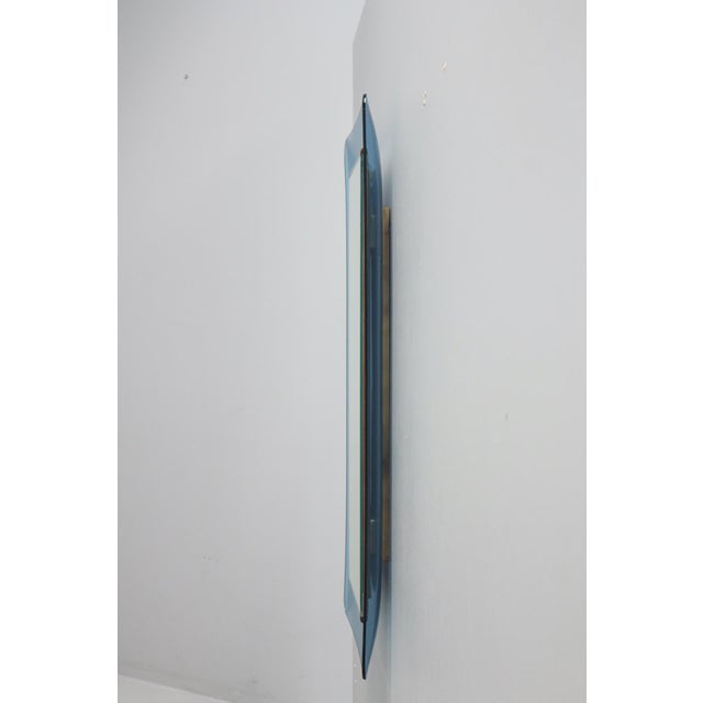 Max Ingrand for Fontana Arte, large, long rectangular mirror, model 2273, in colored crystal glass, curved and profiled,...