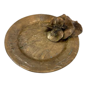 Ellen Brenner Bronze Sculptural Platter with Bronze Orchid Adornments (Signed)