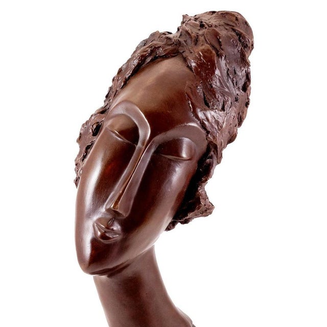 Art Deco Artist, Brown Patinated Woman's Head Sculpture, Bronze For Sale - Image 3 of 8