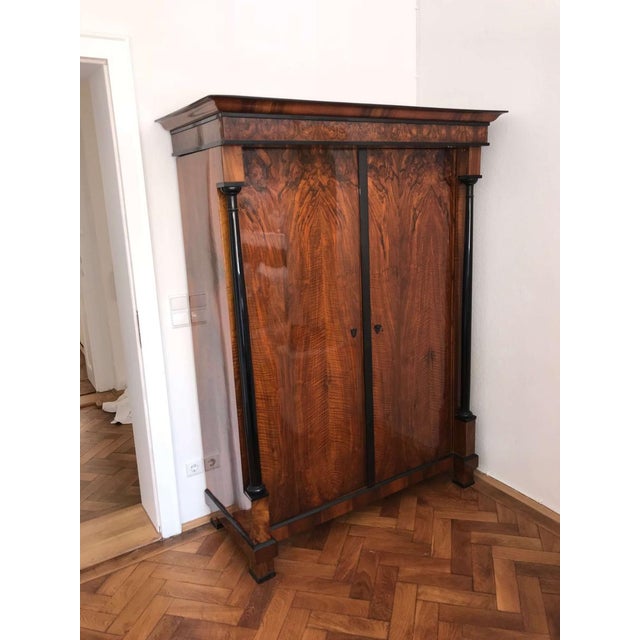 Biedermeier Armoire, Walnut Veneer and Full Columns, Austria, circa 1820 For Sale - Image 4 of 17