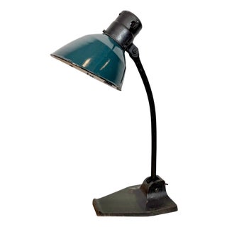 Vintage German Bauhaus Petrol Enamel Table Lamp from Schaco, 1930s For Sale