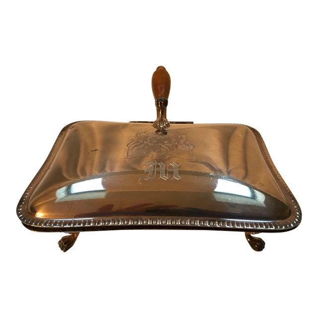 Vintage Silver Butler's Crumb Catcher With Unicorns and Handle For Sale