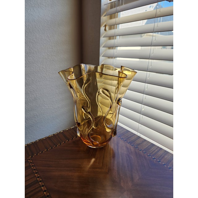 Mid 20th Century MCM Italian Style Amber Glass Handkerchief Vase – Ground Pontil – Murano / Empoli Style For Sale - Image 5 of 6