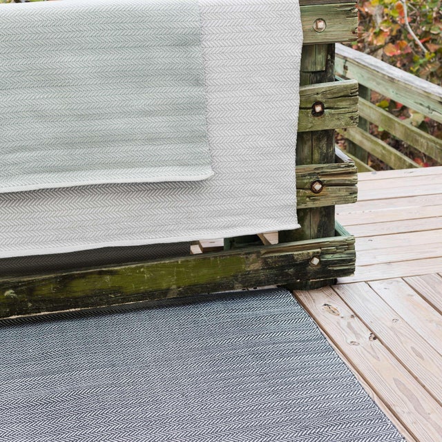 2020s Dash & Albert by Annie Selke Herringbone Light Blue/Ivory Indoor/Outdoor Rug, 2'6" x 12' For Sale - Image 5 of 6