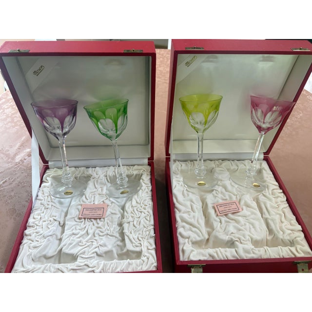 Mid-Century Modern 1930s Mid-Century Modern Moser Crystal Decorative 4 Wine Glasses with boxes For Sale - Image 3 of 4