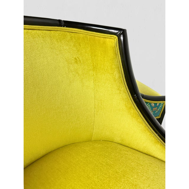 1960s Mid-Century Ebonized Faux Bamboo & Chartreuse Velvet Lounge Hip Rest Chairs- Set of 2 For Sale - Image 13 of 13