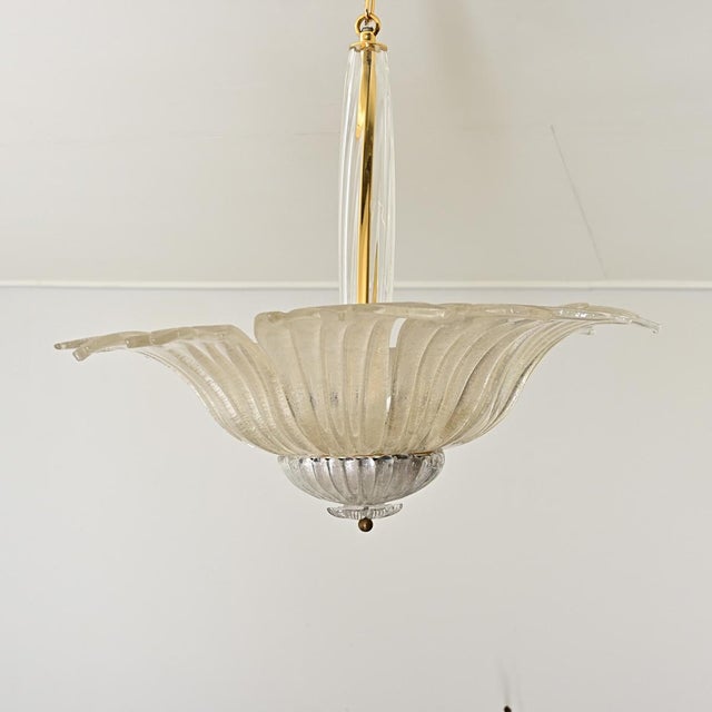 Brass Vintage Murano Glass Palmette Suspension Light For Sale - Image 8 of 9
