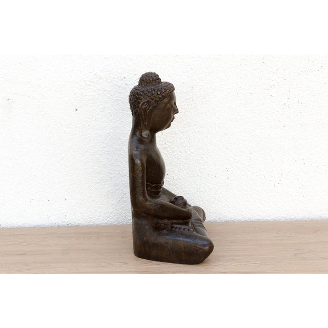 1970s Black Stone Buddha Seated in Meditation For Sale - Image 5 of 8