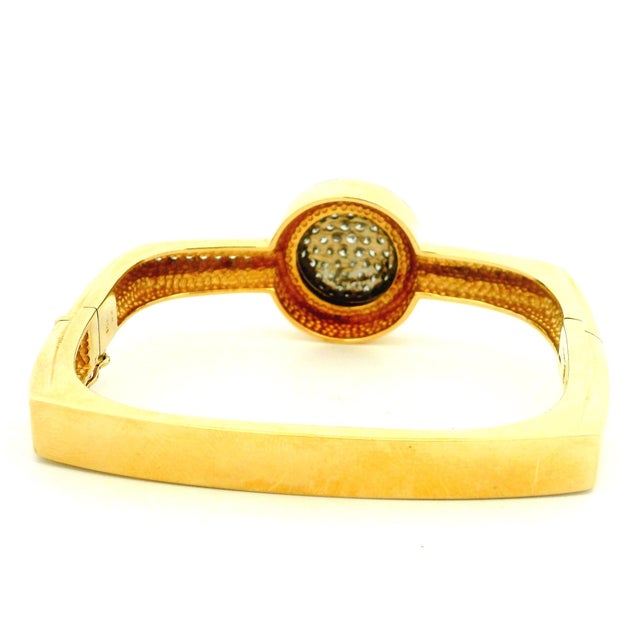 Metal 1990s Italian 14k Gold 3.38 Carat Diamond Pavé Dome Bangle Bracelet For Sale - Image 7 of 18
