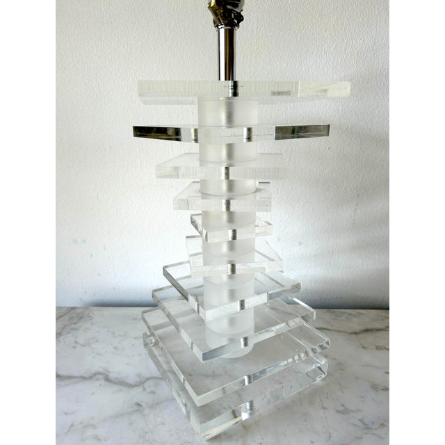 Plastic Pair of Vintage Modernist Stacked Lucite Table Lamps For Sale - Image 7 of 11