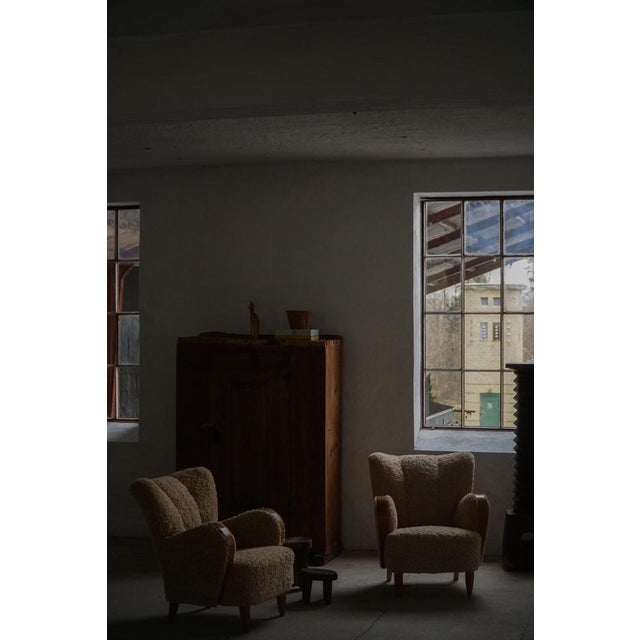 Danish Modern Art Deco Lounge Chairs in Shearling Lambswool & Elm, 1940s, Set of 2 For Sale - Image 13 of 18