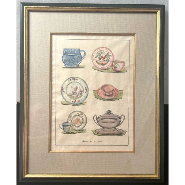 1990s 1990s Vintage Italian China Patterns Print – Hand-Colored With Gold Accents For Sale - Image 5 of 9