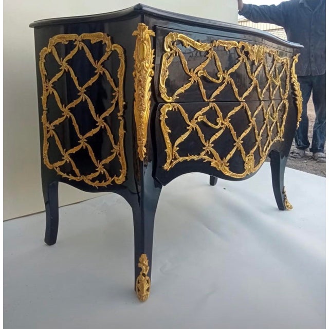 1990s 1990s Louis XV Royal Black Painted Chest of Drawers Dresser For Sale - Image 5 of 6