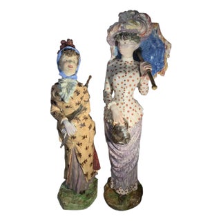Impressionist Earthenware Women Sculptures from Cacciapuoti Fratelli, 1881, Set of 2 For Sale