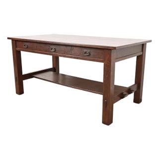 L. & J. G. Stickley Antique Mission Oak Arts & Crafts Writing Desk or Library Table, Newly Refinished For Sale