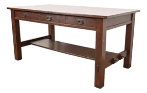 L. & J. G. Stickley Antique Mission Oak Arts & Crafts Writing Desk or Library Table, Newly Refinished