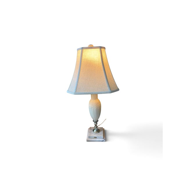 Hollywood Regency Milk Glass Lamp With Marble Base For Sale - Image 3 of 3
