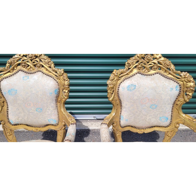 Mid 20th Century A Pair of Oversized Gilt Wood Rococo French Armchairs For Sale In Philadelphia - Image 6 of 13
