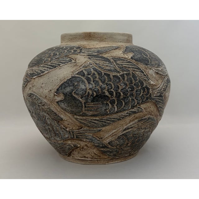 Ceramic Vase With Raised Relief Fish Motif For Sale - Image 13 of 13