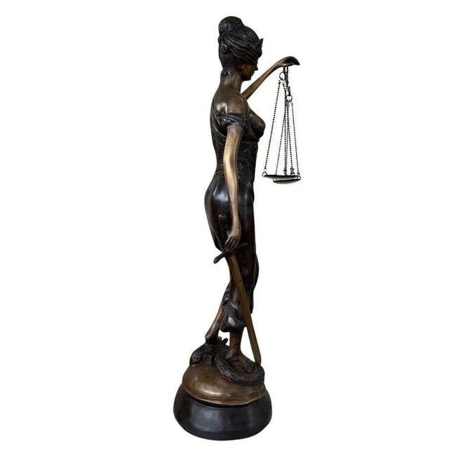 Stunning bronze statue of lady justice, the roman goddess of justice (equivalent to greek goddess themis). Justice is...