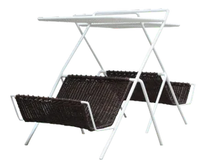 Pair of French Metal and Rattan Magazine Tables by Mathieu Matégot