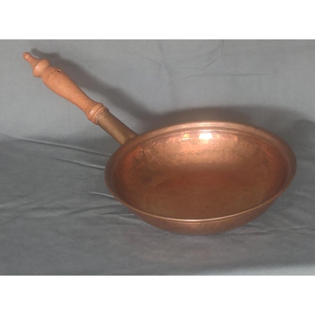 Wood Mid 20th Century Vintage Copper Frying Pan Wood Handle For Sale - Image 7 of 7