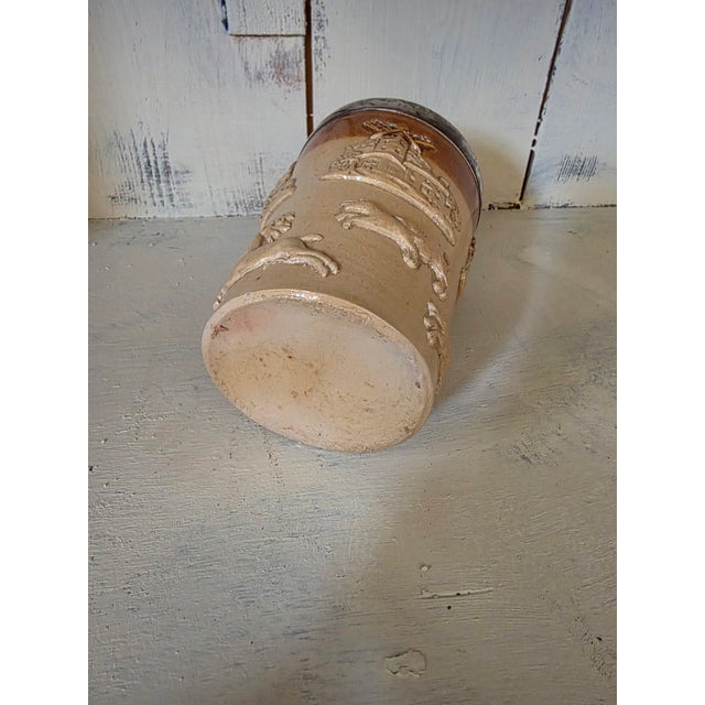 English Antique English Stoneware Beaker With Sterling Rim For Sale - Image 3 of 8