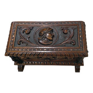Antique French Walnut Carved Box For Sale