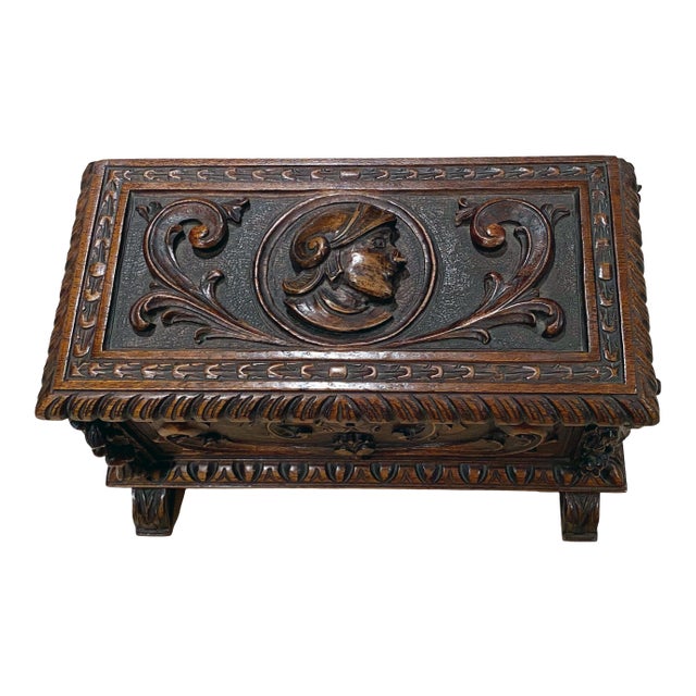 Antique French Walnut Carved Box For Sale