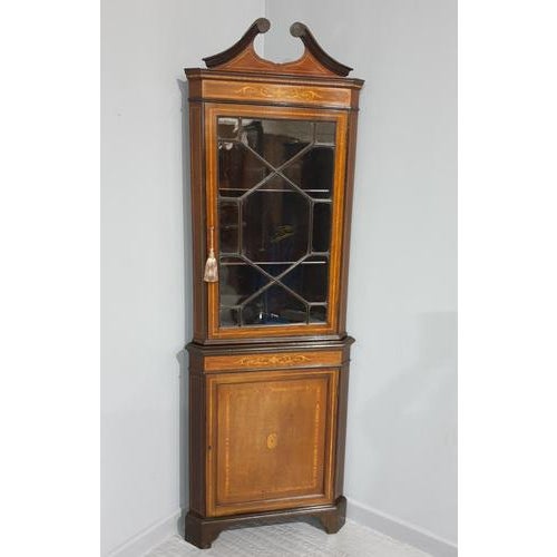Inlaid Mahogany Corner Cabinet For Sale - Image 3 of 12