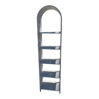 70" Tall White Wicker Bookcase 5 Shelves Arch Top Woven Rattan Boho Chic For Sale