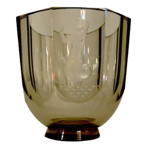 Vintage Nils Landberg for Orrefors Engraved Mermaid Art Deco Glass Vase, Signed 1944