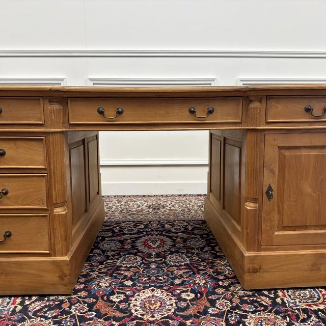English Teak Desk with Brown Leather Top For Sale - Image 10 of 18