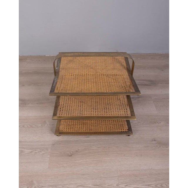 Beige Vintage Italian Magazine Rack in Brass and Vienna Straw, 1960s For Sale - Image 8 of 9