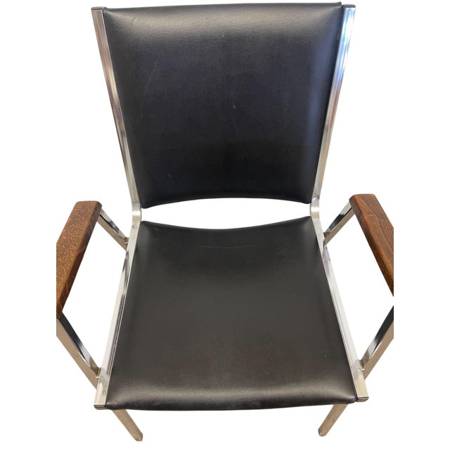 Mid-Century Modern Chrome and Faux Leather Armchair With Wood Armrests, 1970s For Sale - Image 11 of 12