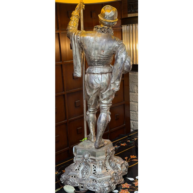 Renaissance Large Antique Silver on Bronze Conquistador Figural Table Lamp For Sale - Image 3 of 7