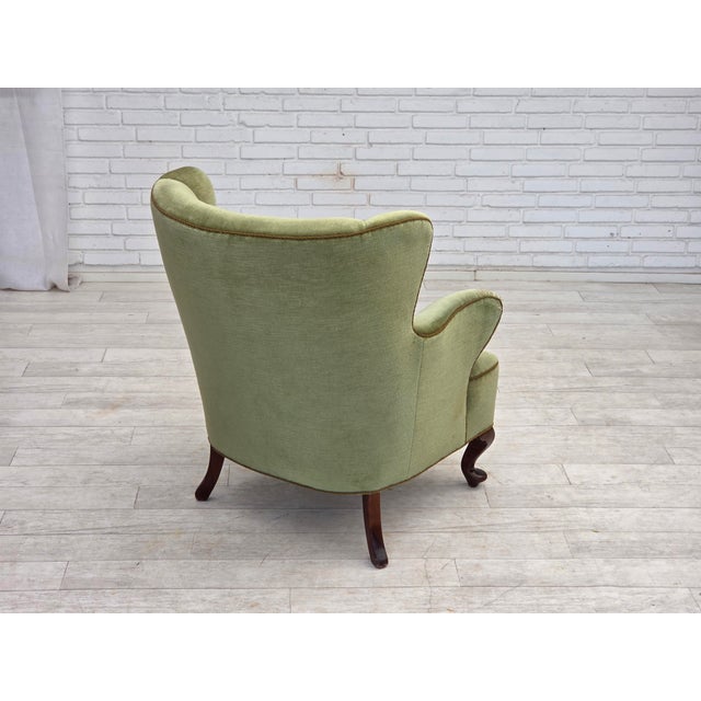 Scandinavian Armchair in Green Furniture Velour and Oak Wood Legs, 1960s For Sale - Image 13 of 18