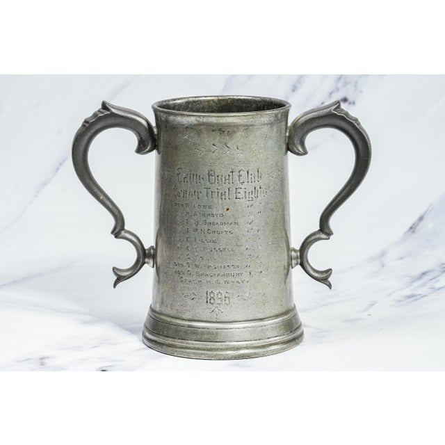 Metal Fantastic Ornate Double Handle Pewter Tankard Rowing Trophy James Dixon Home Decor Sports For Sale - Image 7 of 11