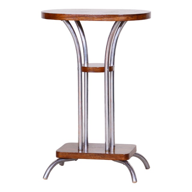 Art Deco Pedestal in Walnut & Chrome, France, 1930s For Sale