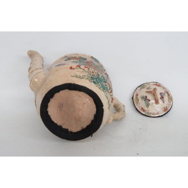 Mid 20th Century Japanese Satsuma Style Ceramic Earthenware Teapot Butterfly Garden Motif For Sale - Image 10 of 12