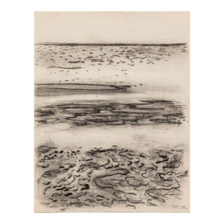 Manfred Schwartz Beach Seascape Charcoal on Paper For Sale